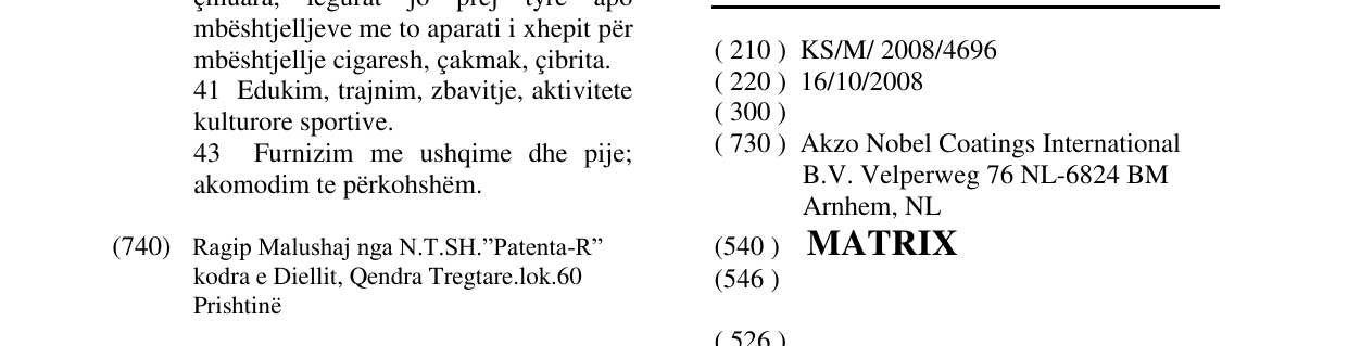 Zëri i markës MATRIX në buletin