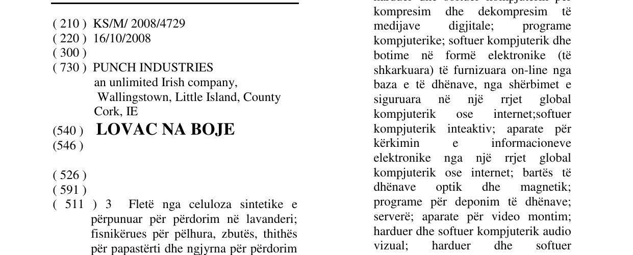 Zëri i markës LOVAC NA BOJE në buletin