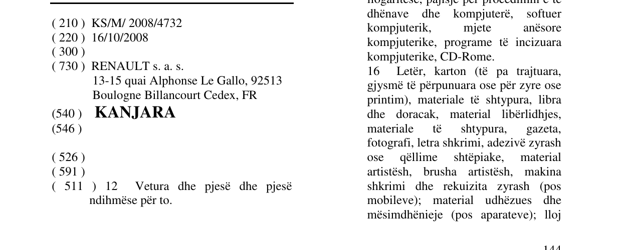 Zëri i markës KANJARA në buletin