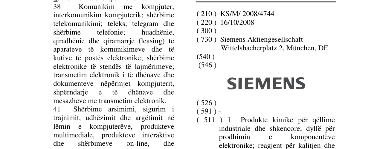 Zëri i markës SIEMENS në buletin
