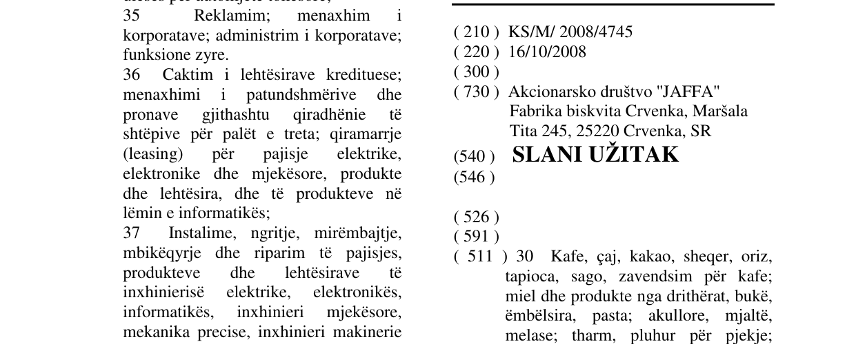Zëri i markës SLANI UŽITAK në buletin