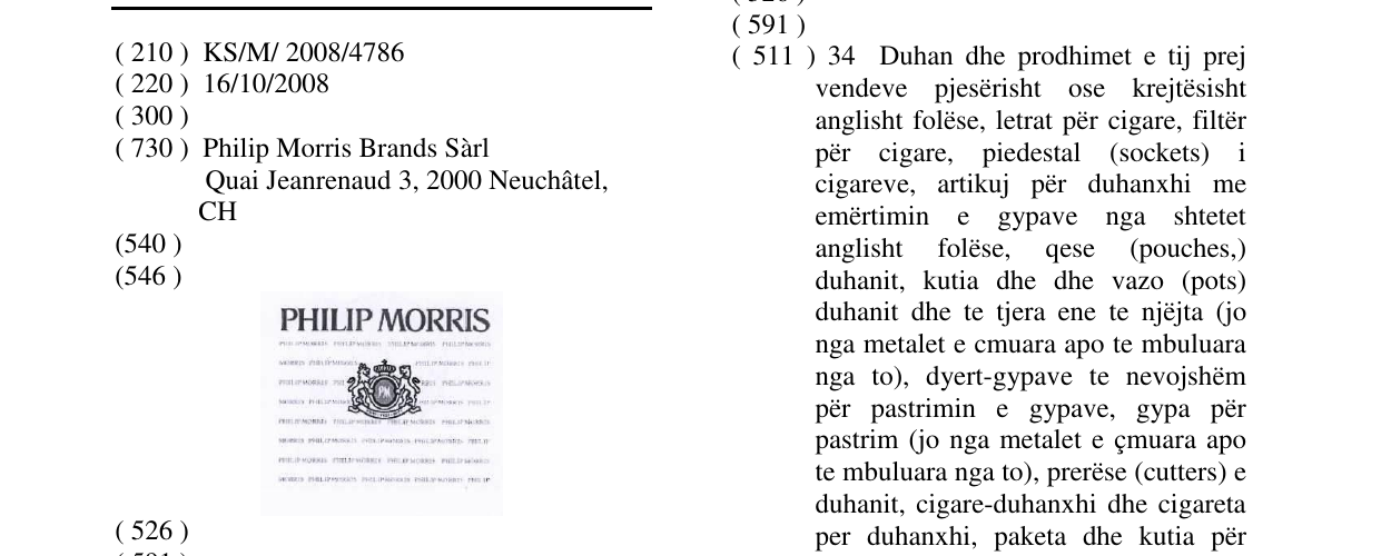 Zëri i markës PHILIP MORRIS në buletin