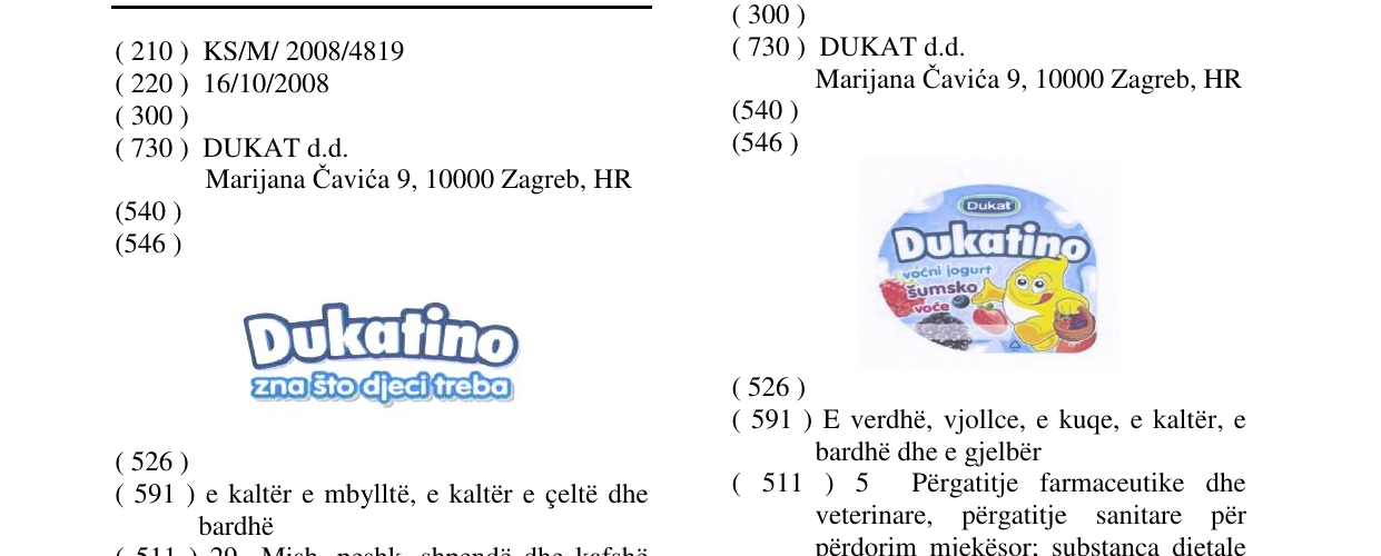 Zëri i markës Dukatino në buletin