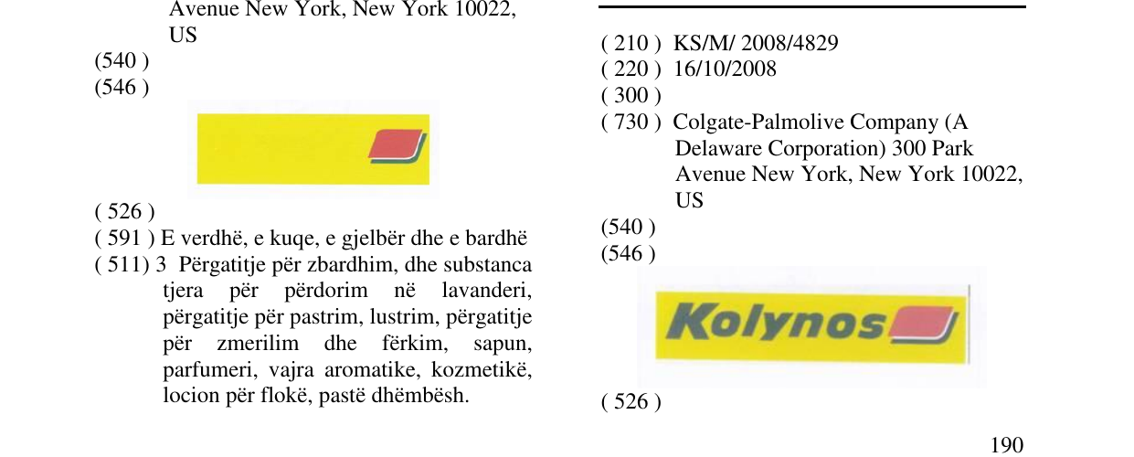 Zëri i markës Kolynos në buletin