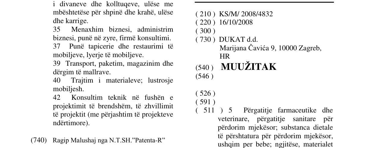 Zëri i markës MUUŽITAK në buletin
