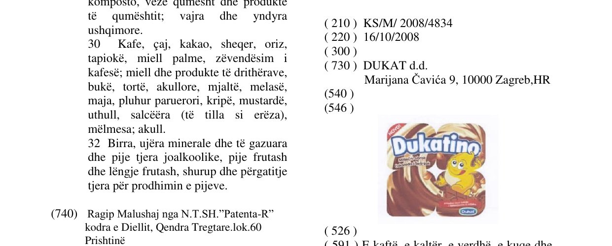 Zëri i markës Dukatino në buletin
