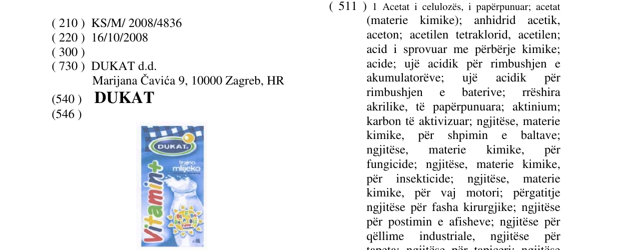 Zëri i markës DUKAT në buletin
