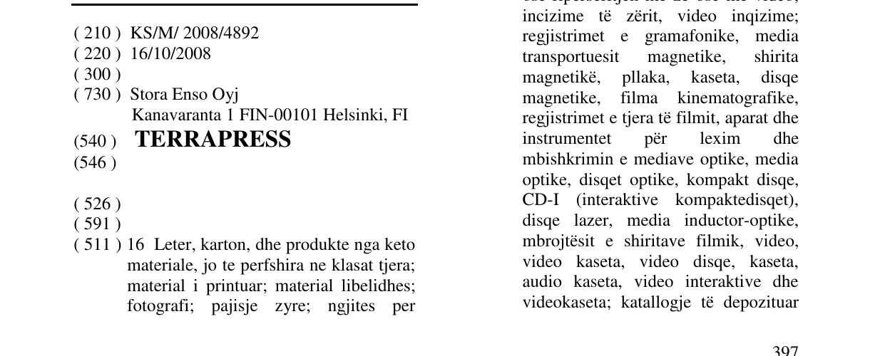 Zëri i markës TERRAPRESS në buletin