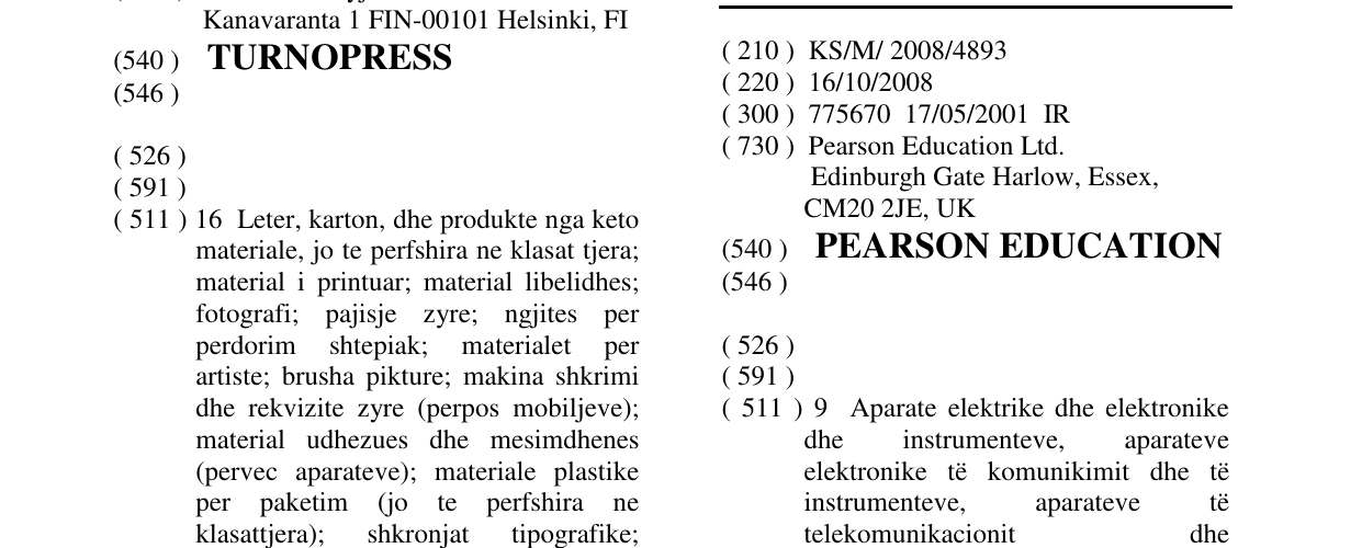 Zëri i markës PEARSON EDUCATION në buletin