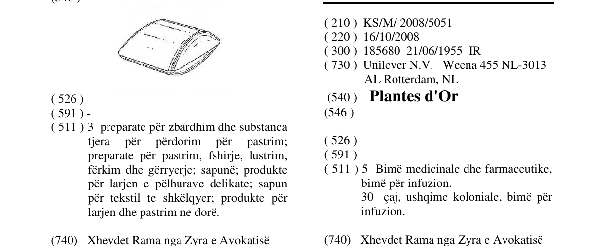 Zëri i markës Plantes d'Or në buletin