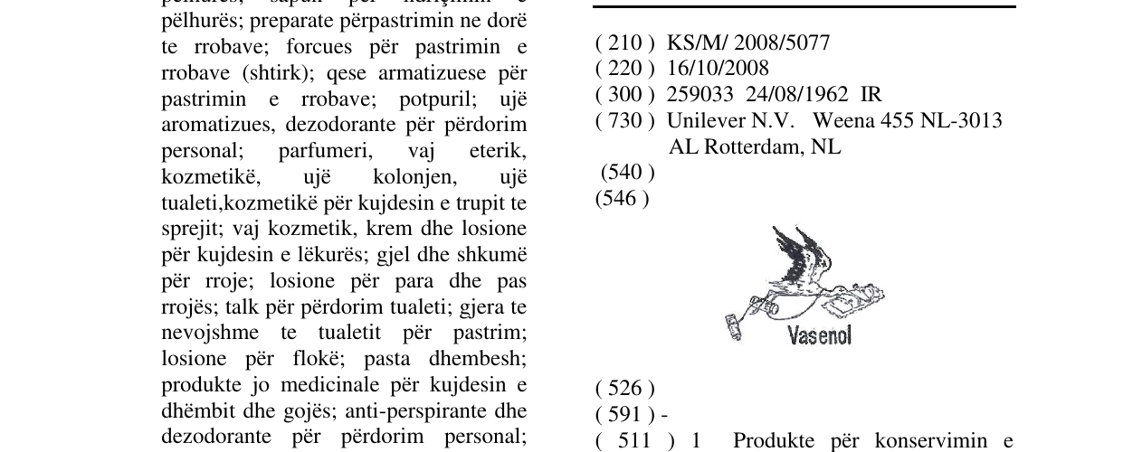Zëri i markës Vasenol në buletin