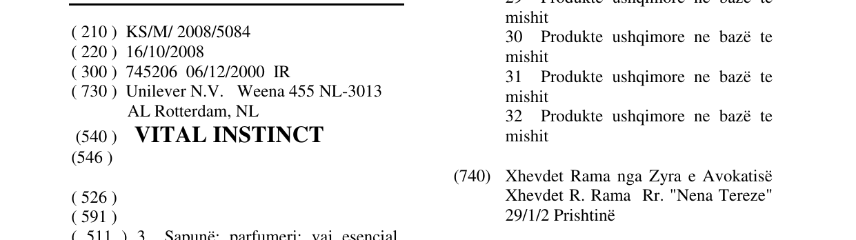 Zëri i markës VITAL INSTINCT në buletin
