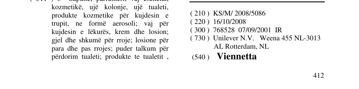 Zëri i markës Viennetta në buletin