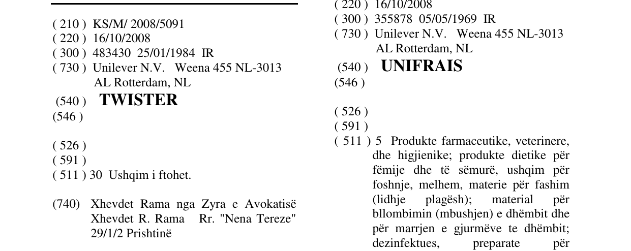 Zëri i markës TWISTER në buletin
