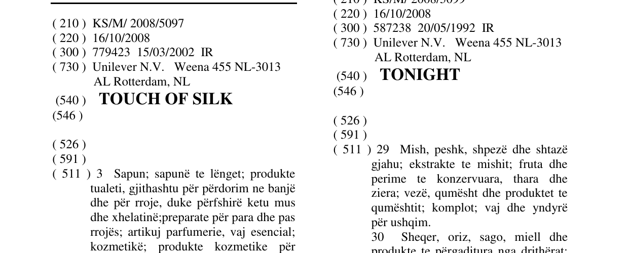 Zëri i markës TOUCH OF SILK në buletin