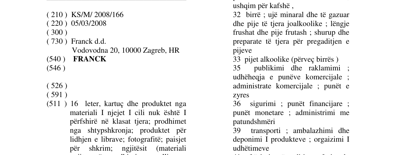 Zëri i markës FRANCK në buletin