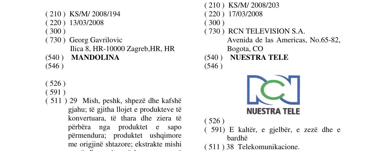Zëri i markës MANDOLINA në buletin