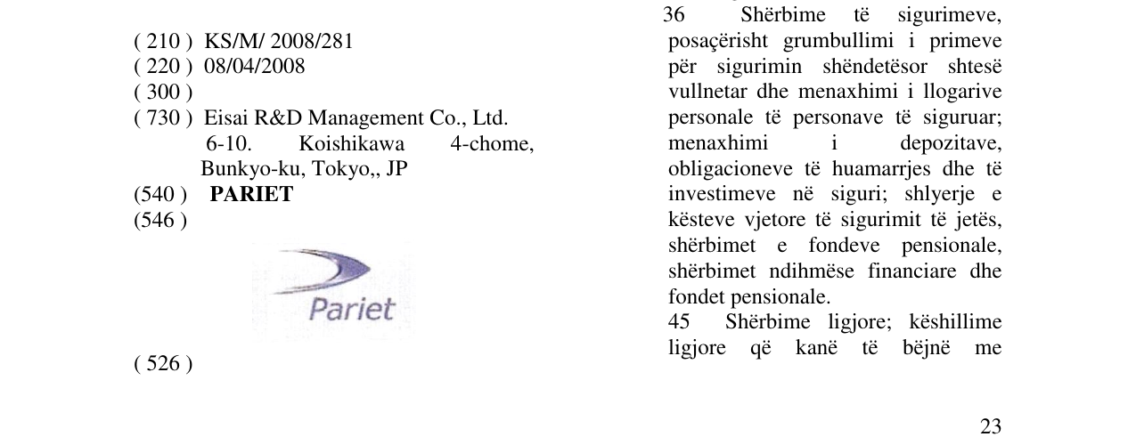 Zëri i markës PARIET në buletin