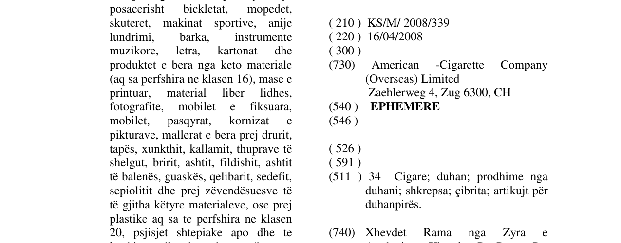 Zëri i markës EPHEMERE në buletin