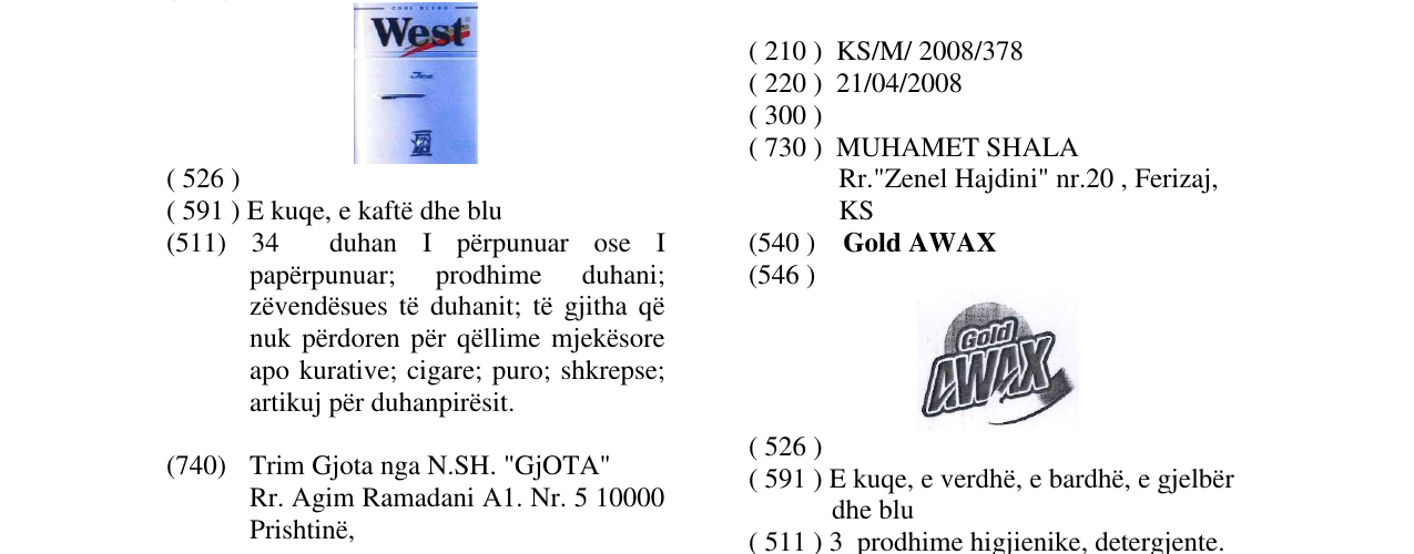 Zëri i markës Gold AWAX në buletin
