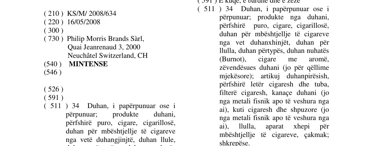 Zëri i markës MINTENSE në buletin
