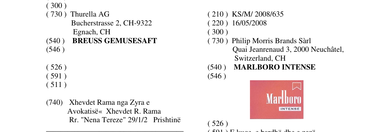 Zëri i markës MARLBORO INTENSE në buletin