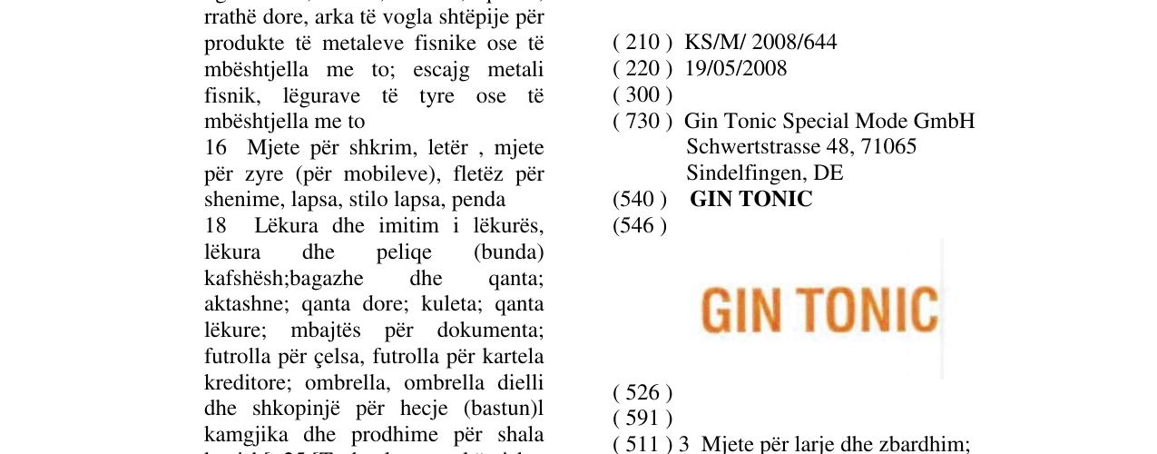 Zëri i markës GIN TONIC në buletin