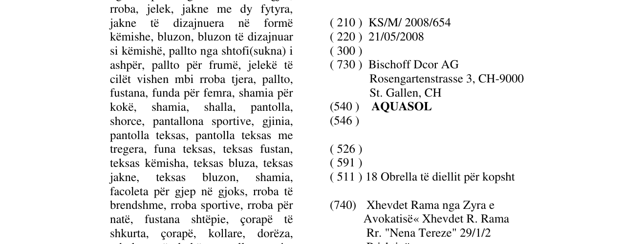 Zëri i markës AQUASOL në buletin