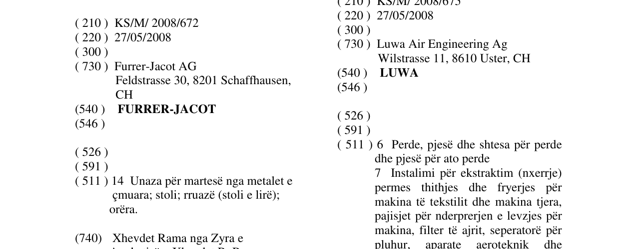 Zëri i markës FURRER-JACOT në buletin