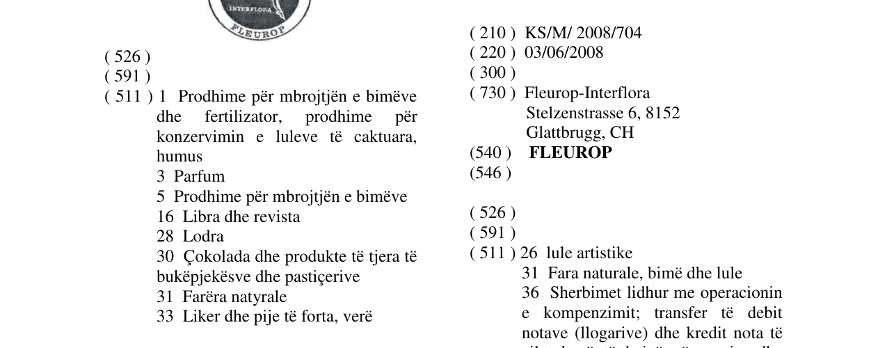 Zëri i markës FLEUROP në buletin