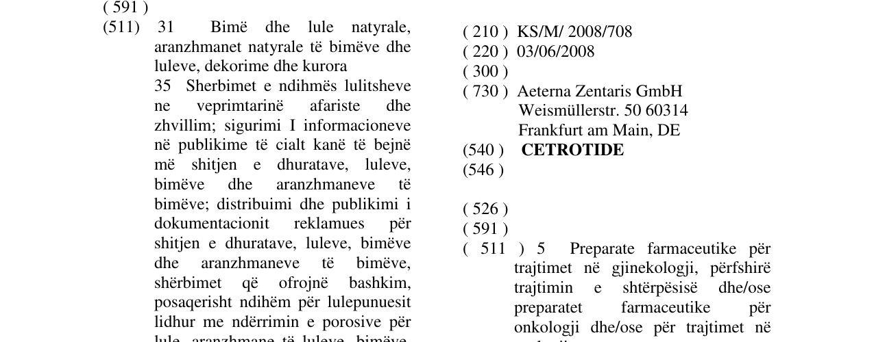 Zëri i markës CETROTIDE në buletin