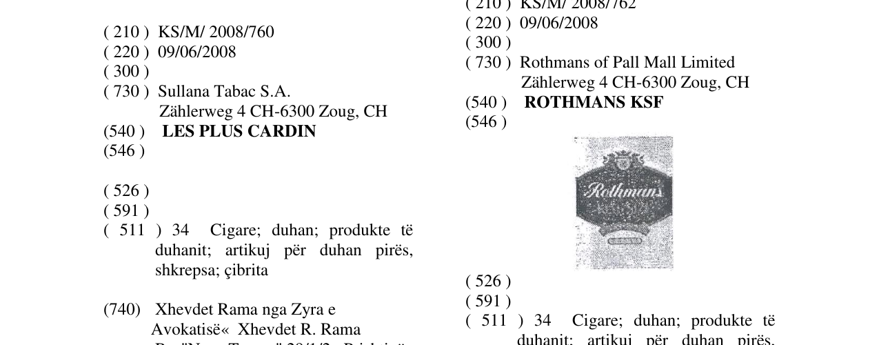 Zëri i markës LES PLUS CARDIN në buletin