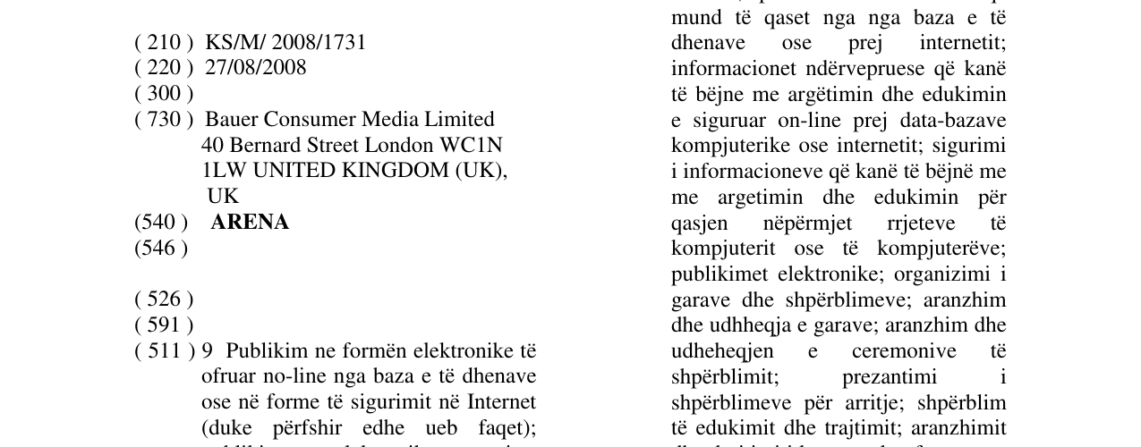 Zëri i markës ARENA në buletin