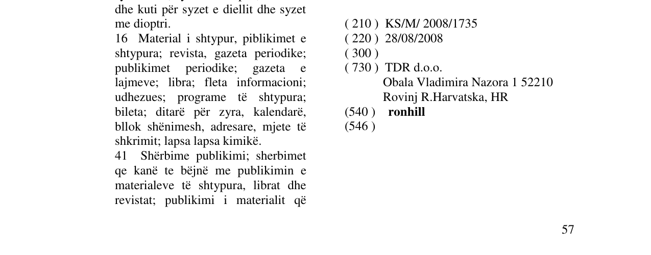 Zëri i markës ronhill në buletin