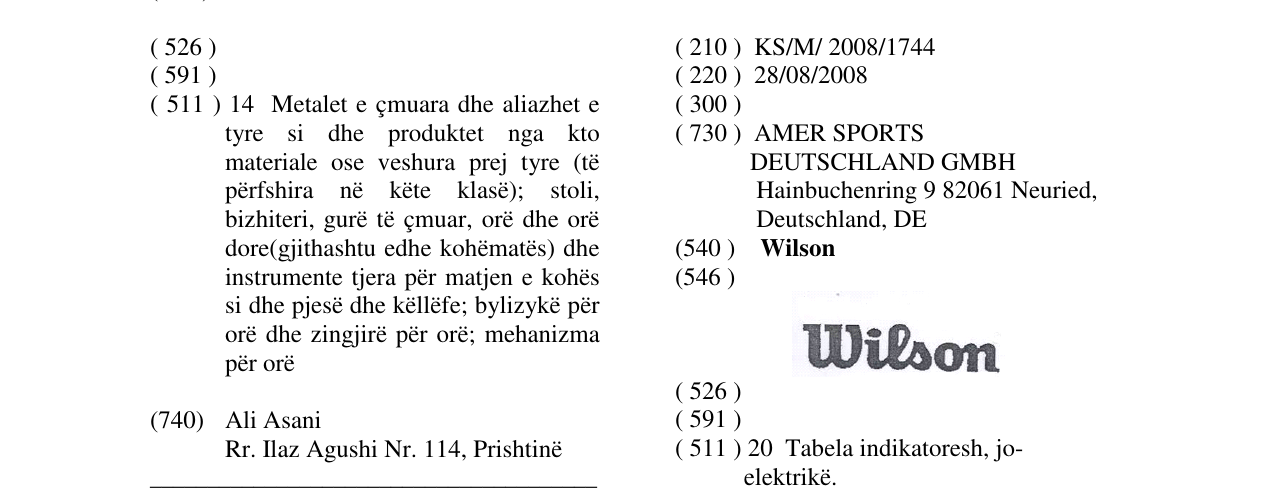Zëri i markës Wilson në buletin