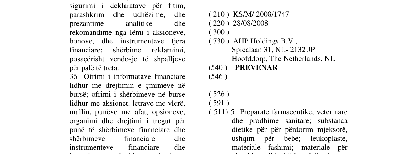 Zëri i markës PREVENAR në buletin