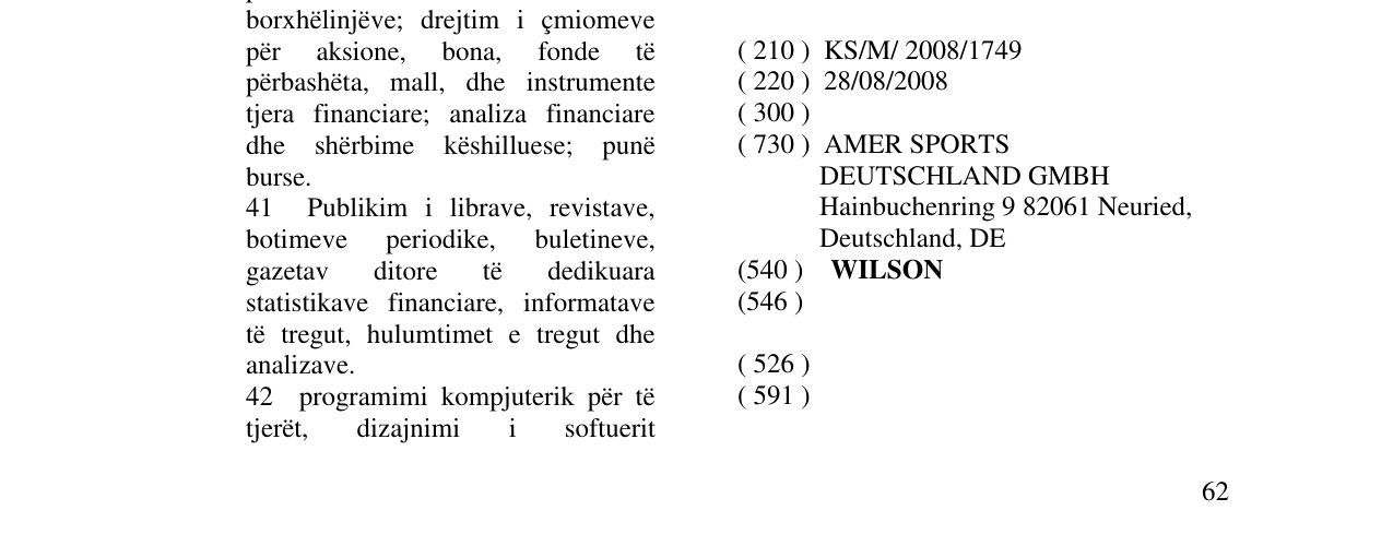 Zëri i markës WILSON në buletin