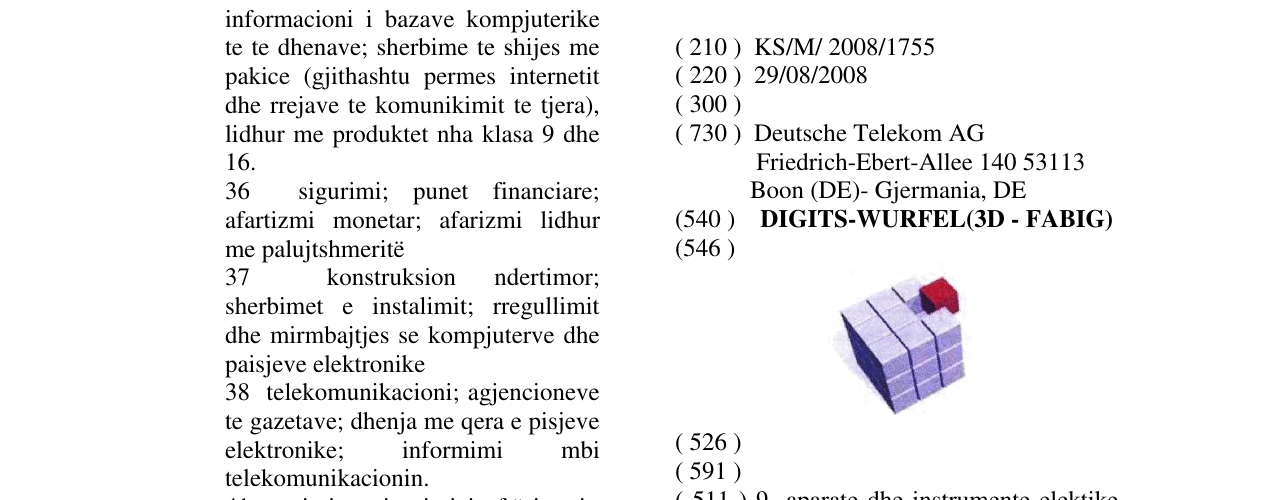 Zëri i markës DIGITS-WURFEL(3D - FABIG) në buletin