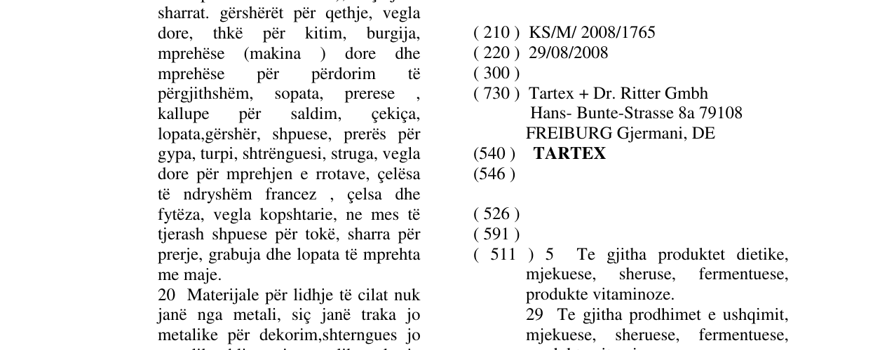 Zëri i markës TARTEX në buletin