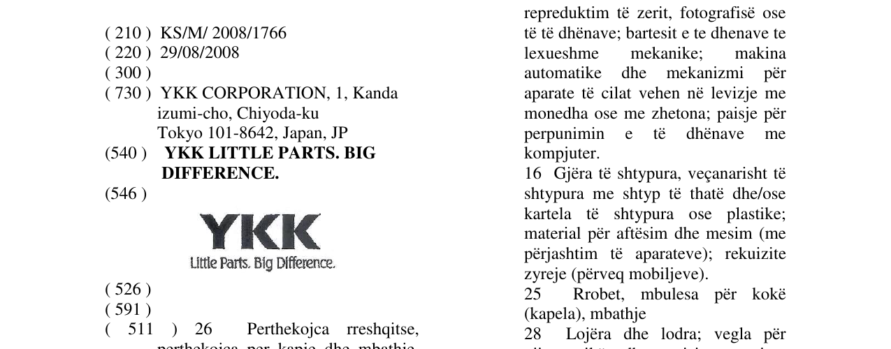 Zëri i markës YKK LITTLE PARTS. BIG DIFFERENCE. në buletin