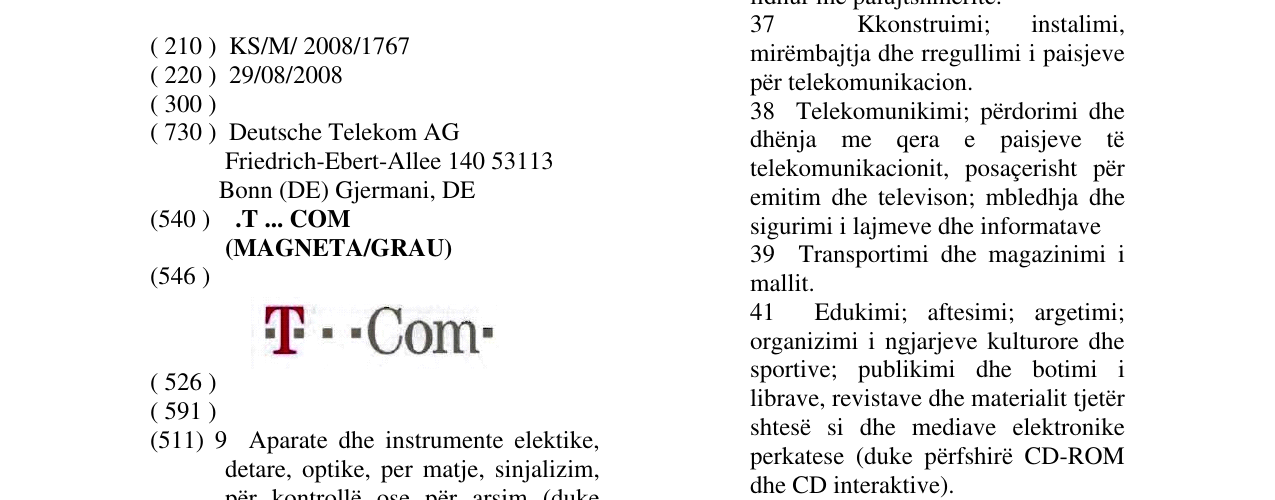 Zëri i markës .T ... COM (MAGNETA/GRAU) në buletin