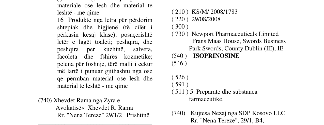 Zëri i markës ISOPRINOSINE në buletin