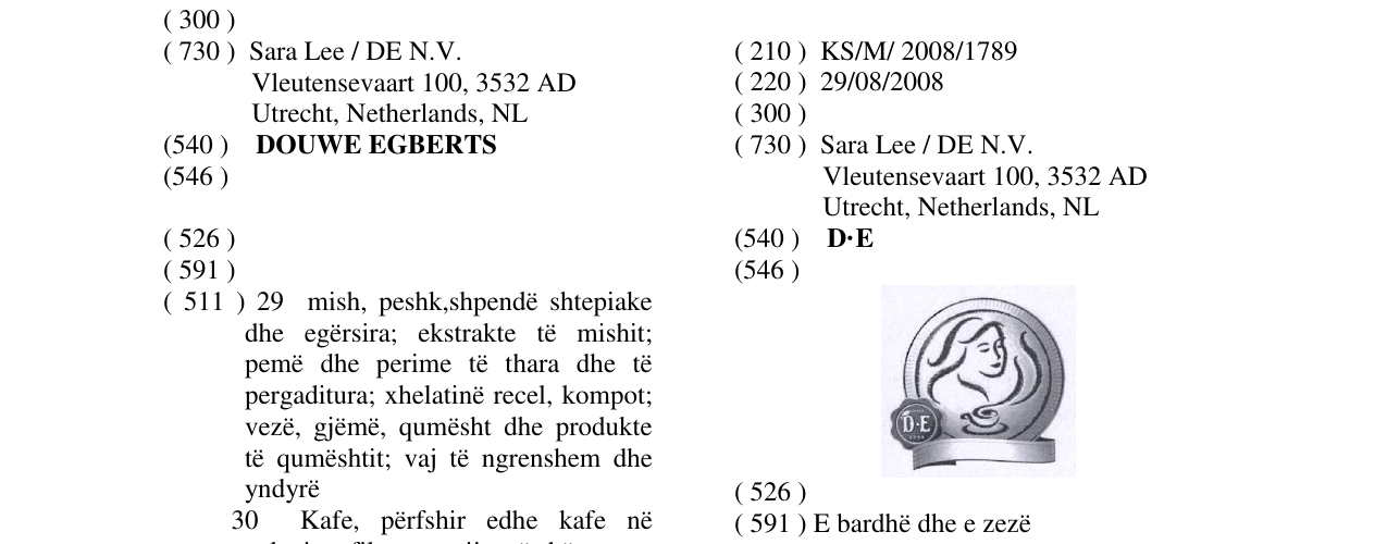 Zëri i markës D·E në buletin