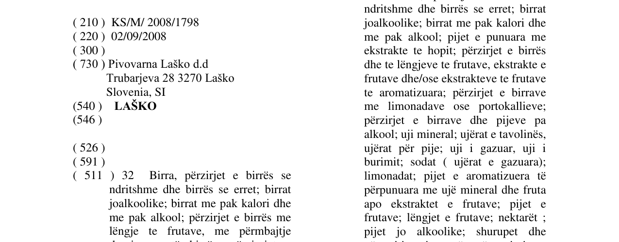 Zëri i markës LAŠKO në buletin