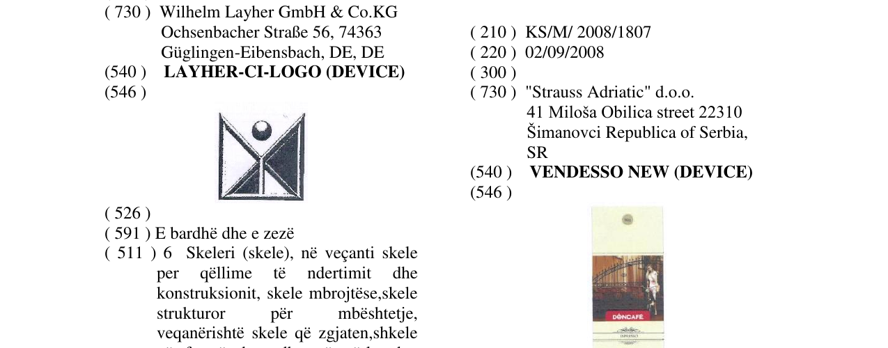 Zëri i markës VENDESSO NEW (DEVICE) në buletin