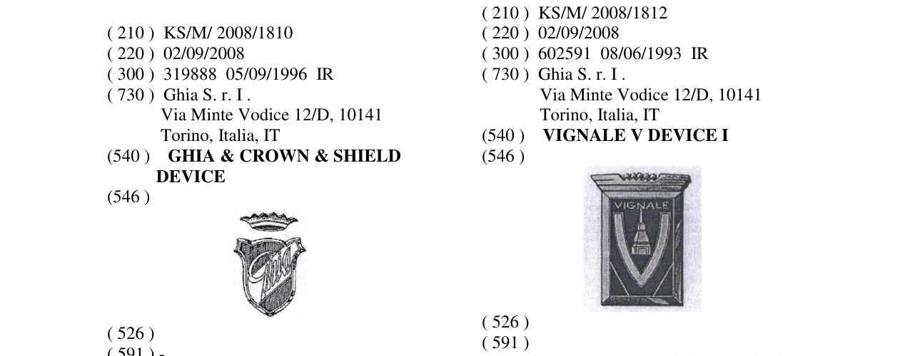 Zëri i markës GHIA & CROWN & SHIELD DEVICE në buletin
