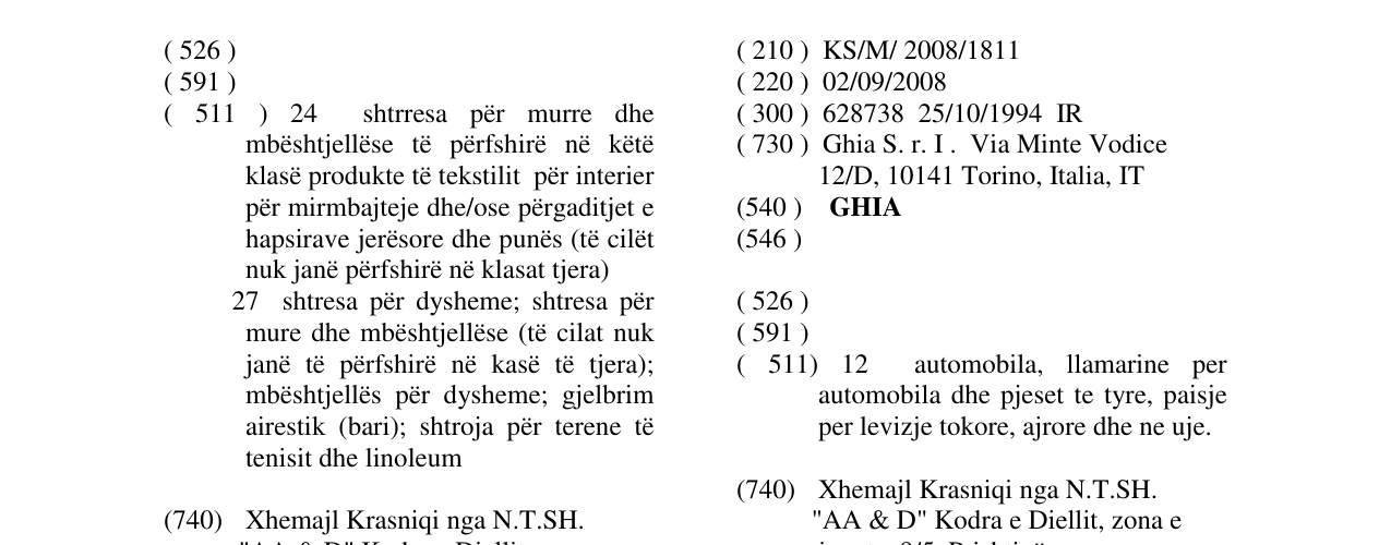 Zëri i markës GHIA në buletin