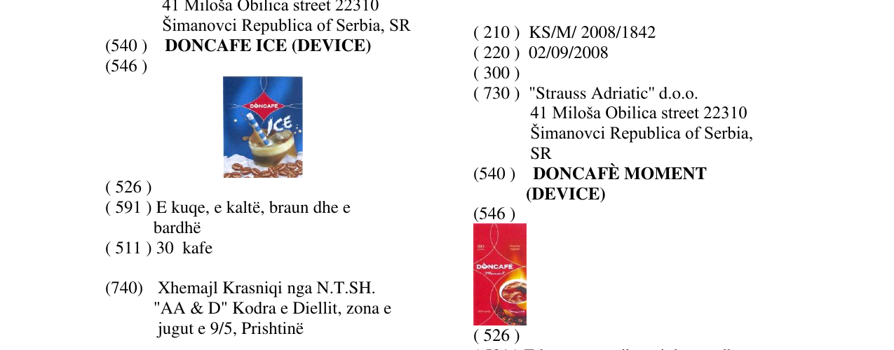 Zëri i markës DONCAFÈ MOMENT (DEVICE) në buletin