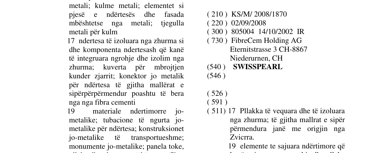 Zëri i markës SWISSPEARL në buletin