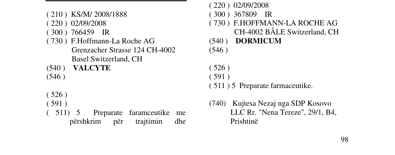 Zëri i markës VALCYTE në buletin